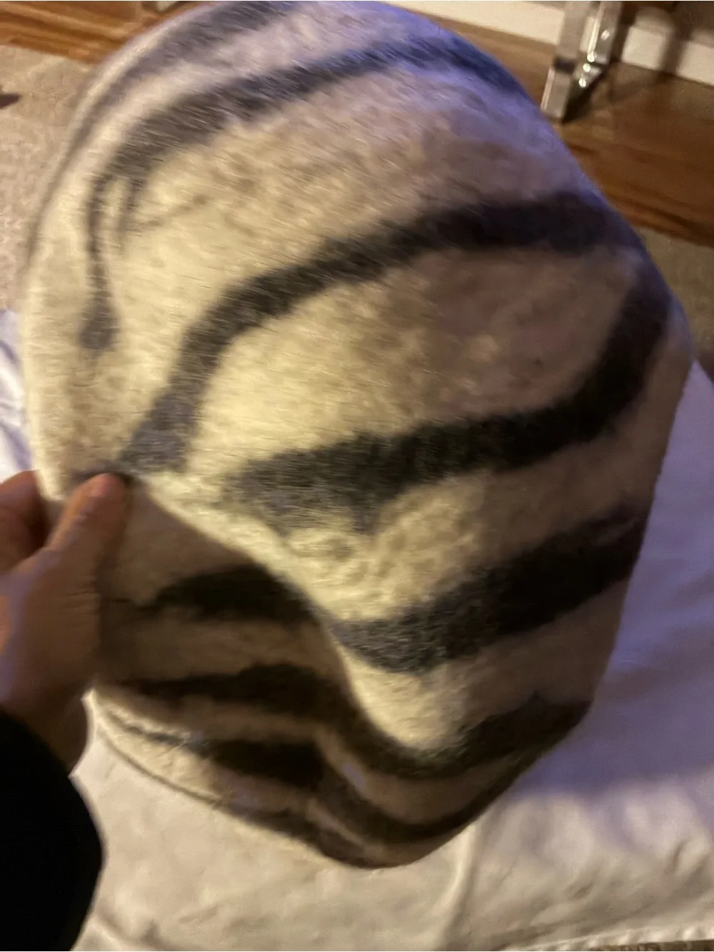 Plush Felted Cave Bed for Dogs - White & Gray Stripes Dog/  toy NoT Included :)